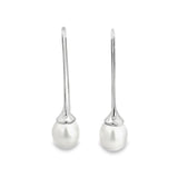 18ct white gold long hook earrings with 11mm oval South Sea pearls.