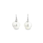 18ct white gold tapered hook earrings with 12.7mm South Sea pearls.