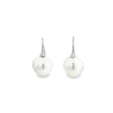 18ct white gold tapered hook earrings with 12.7mm South Sea pearls.