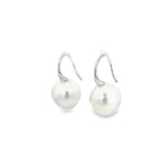 18ct white gold tapered hook earrings with 12.7mm South Sea pearls.