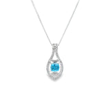 18ct white gold zircon and diamond cluster pendant with octagonal cushion cut zircon.