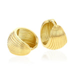 9ct yellow gold wide huggie earrings with ridged textured design