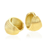 9ct yellow gold wide huggie earrings with ridged textured design