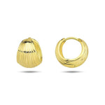9ct yellow gold wide huggie earrings with ridged textured design