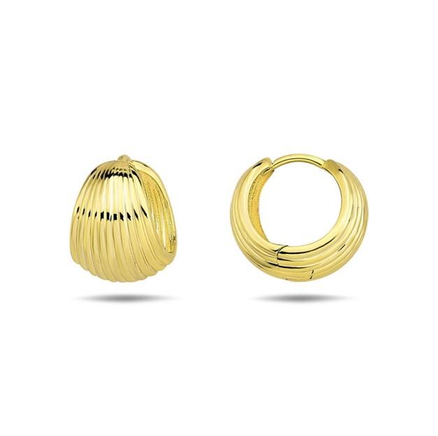 9ct yellow gold wide huggie earrings with ridged textured design