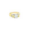 18ct yellow and white gold diamond ring featuring a 0.91ct cushion cut centre diamond with Fancy Yellow side diamonds and round diamond accents.