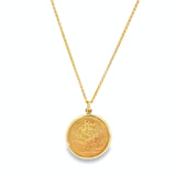 9ct yellow gold coin pendant featuring 1889 Queen Victoria 22ct full sovereign.