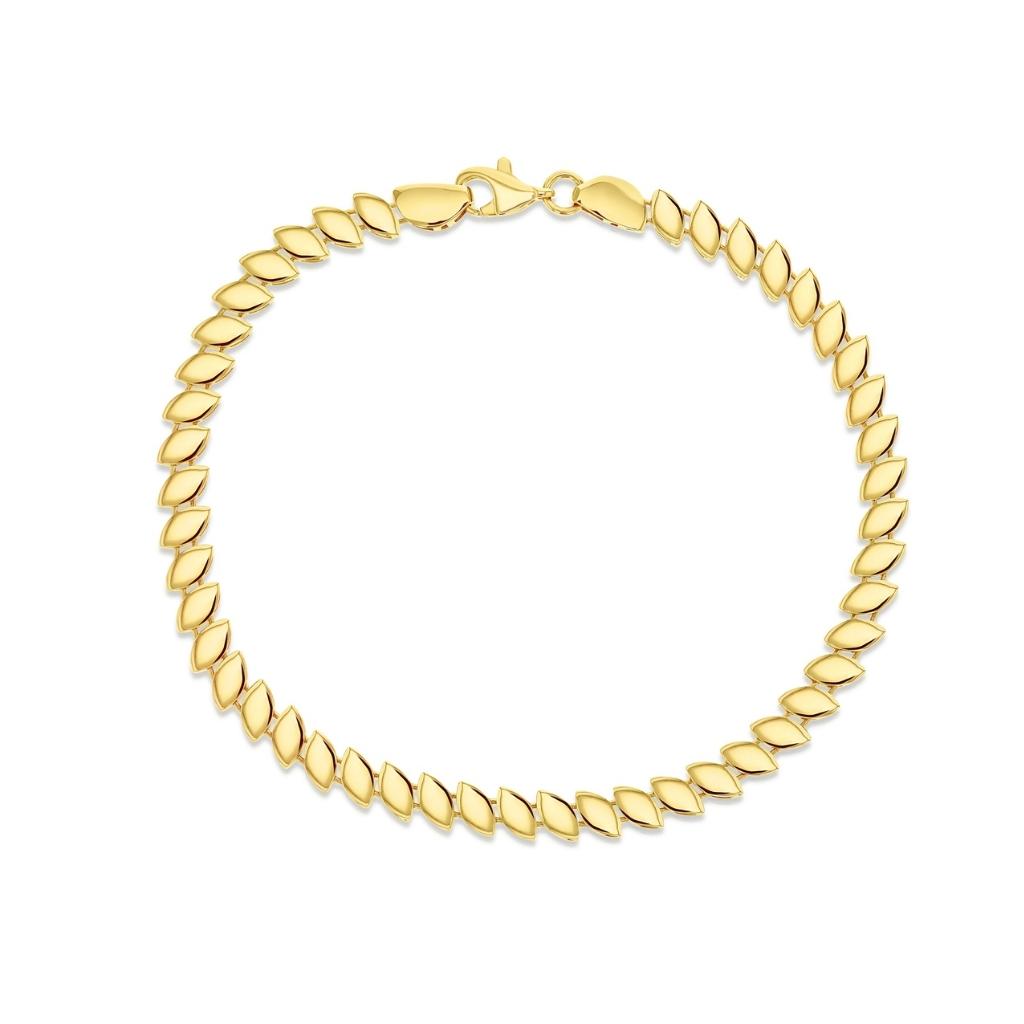 9ct yellow gold bracelet with angled marquise-shaped links and lobster clasp.
