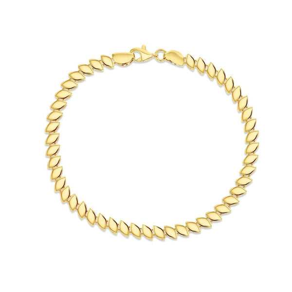 9ct yellow gold bracelet with angled marquise-shaped links and lobster clasp.