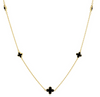 9ct yellow gold necklet with trio of black onyx clover motifs on a fine chain.