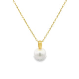 9ct yellow gold pendant with 11mm Broome South Sea pearl and fixed oval runner.