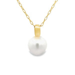 9ct yellow gold pendant with 11mm Broome South Sea pearl and fixed oval runner.