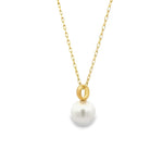 9ct yellow gold pendant with 11mm Broome South Sea pearl and fixed oval runner.