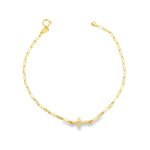 9ct yellow gold paperclip link bracelet with horizontal flat cross centre.