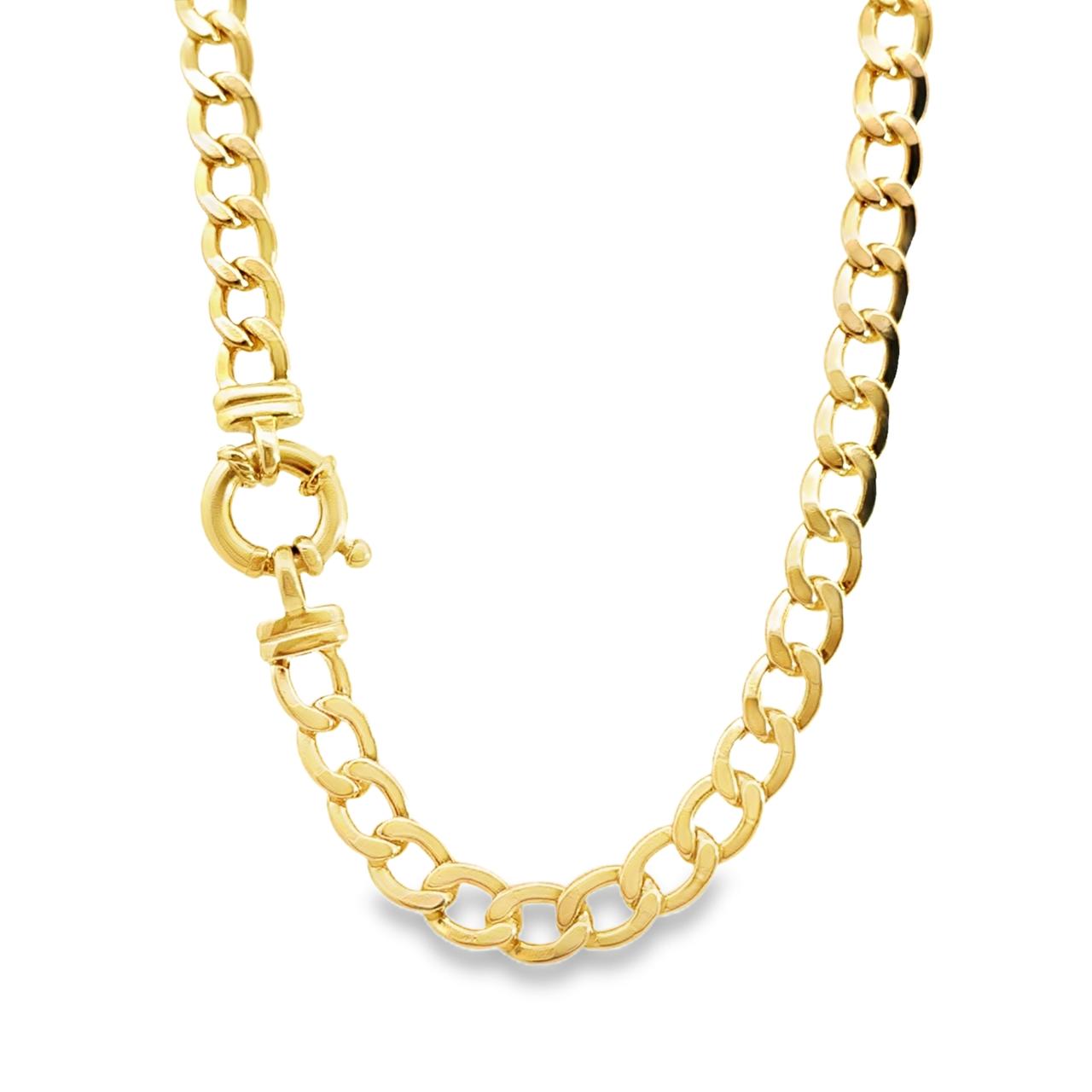 9ct yellow gold 45cm curb link necklet with bolt ring clasp.