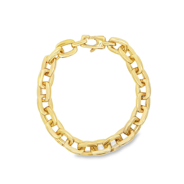 Yellow gold bracelet featuring softly rounded cushion-shaped links and a decorative rectangular clasp.