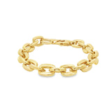 Yellow gold bracelet featuring softly rounded cushion-shaped links and a decorative rectangular clasp.