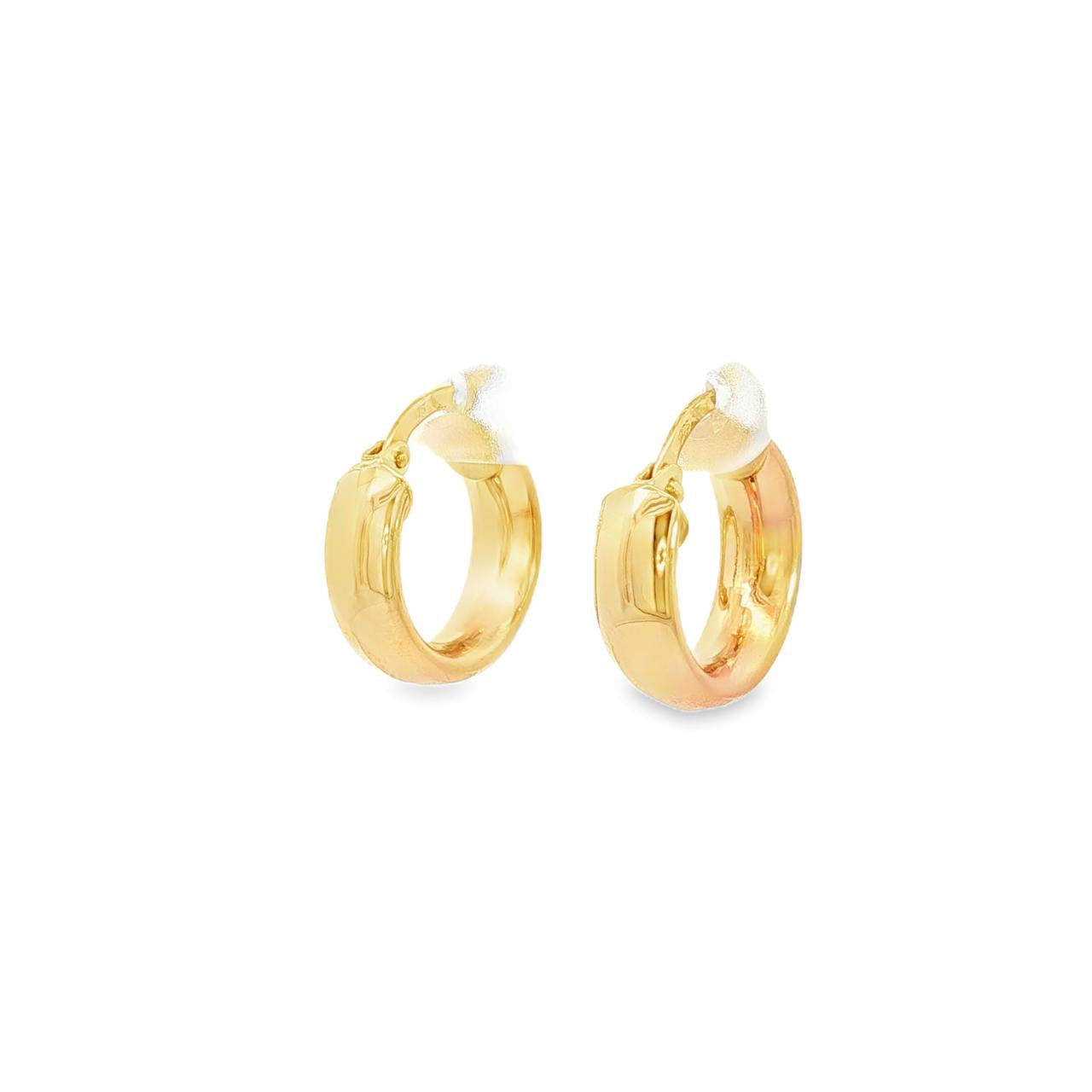9ct yellow gold 10mm cushion-profile tube hoop earrings.