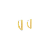 9ct yellow gold D-shaped huggie earrings with flat bar front.