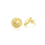 9ct yellow gold scalloped daisy sunburst stud earrings with ridged detailing.