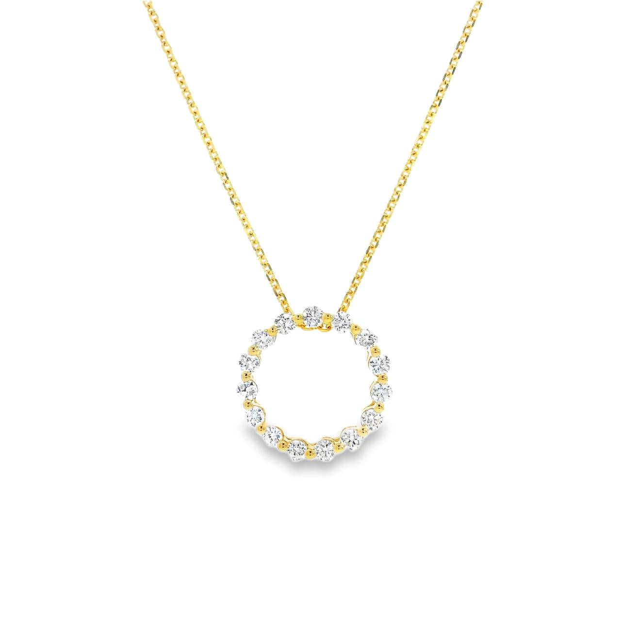 18ct yellow gold Circle of Life pendant claw set with 15 round brilliant cut diamonds (0.38ct total), featuring a shared claw design and concealed pendant runner.