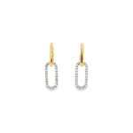 18ct yellow gold oval huggie earrings with elongated diamond-set oval drops.