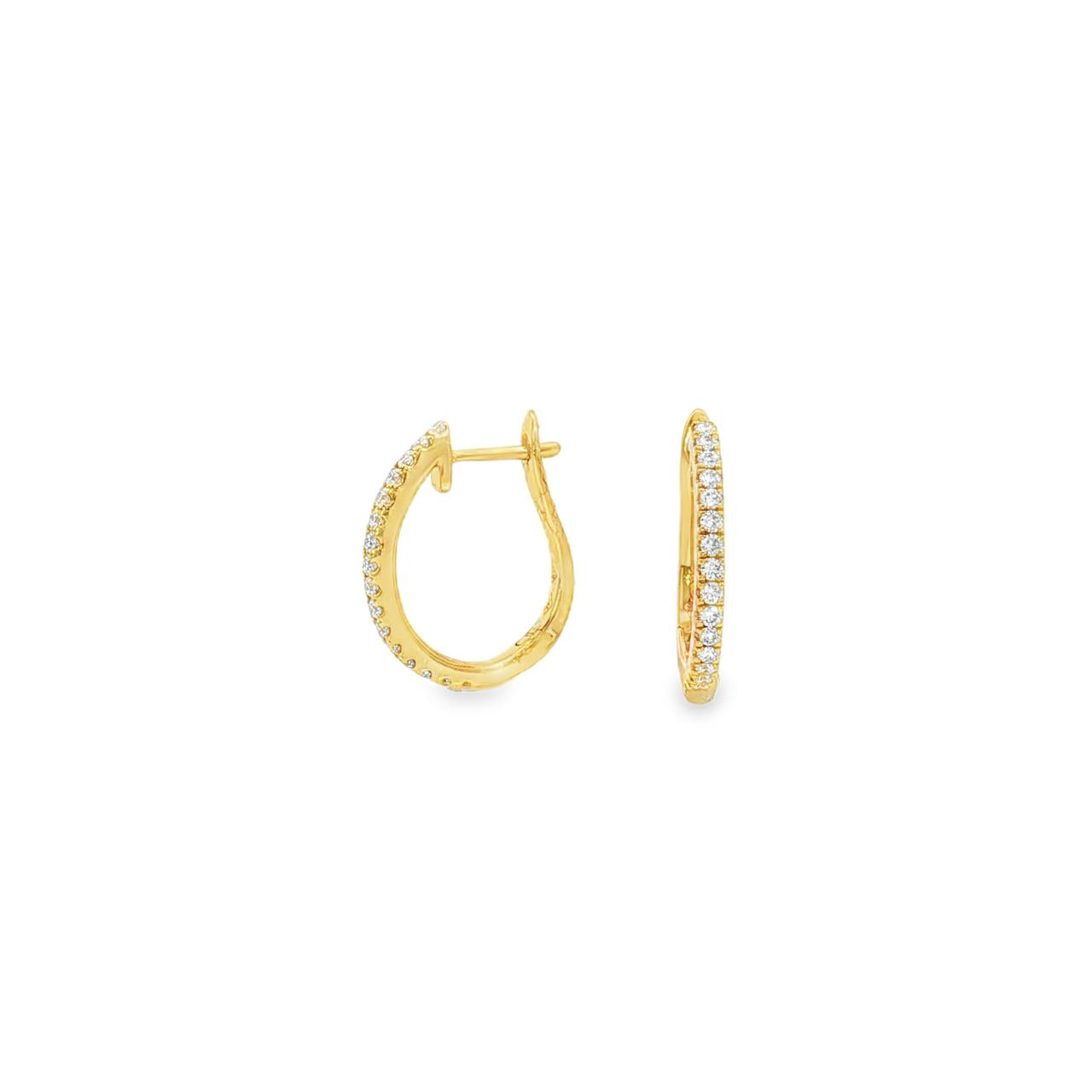 18ct yellow gold oval huggie earrings with claw-set diamonds down the front.