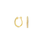 18ct yellow gold oval huggie earrings with claw-set diamonds down the front.