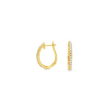 18ct yellow gold oval huggie earrings with claw-set diamonds down the front.
