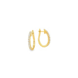 18ct yellow gold oval huggie earrings with claw-set diamonds down the front.