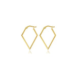 9ct yellow gold diamond-shaped open hoop earrings with post and clip fittings.