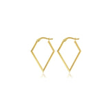9ct yellow gold diamond-shaped open hoop earrings with post and clip fittings.