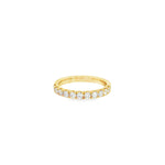 18ct yellow gold diamond straight row ring with round brilliant cut diamonds.