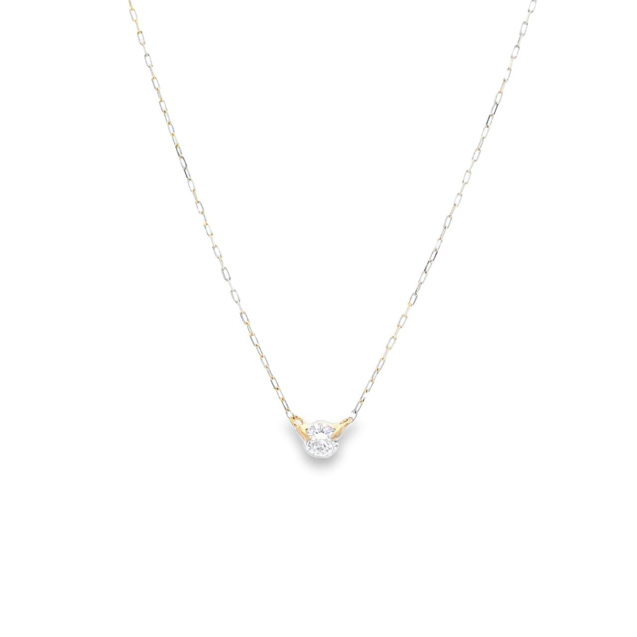 18ct yellow gold tab-set diamond necklet on fine oval facetted chain.