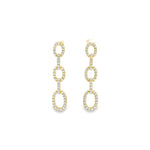 18ct yellow gold triple oval diamond drop earrings with claw-set links.