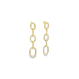 18ct yellow gold triple oval diamond drop earrings with claw-set links.