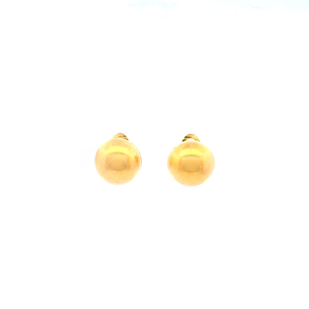 9ct yellow gold domed half-ball clip-on earrings featuring a polished 14.20mm design with secure clip-on fittings.