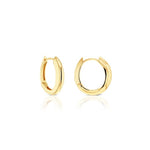 9ct yellow gold French-curve oval huggie earrings with hinged back.
