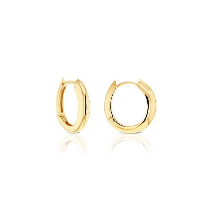 9ct yellow gold French-curve oval huggie earrings with hinged back.