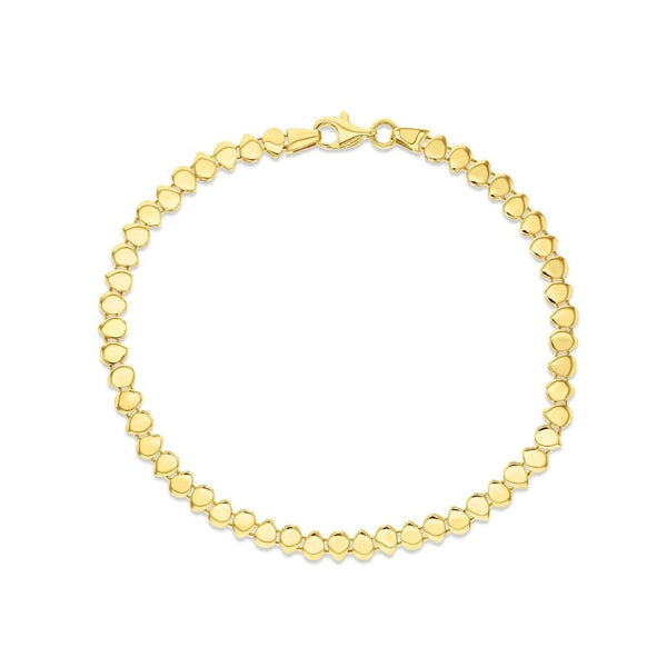 9ct yellow gold flexi bracelet with interwoven wave design and alternating teardrop elements.