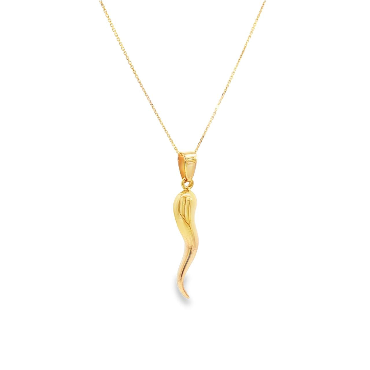 9ct yellow gold 27.50mm Corni horn of plenty pendant with polished tapered design.
