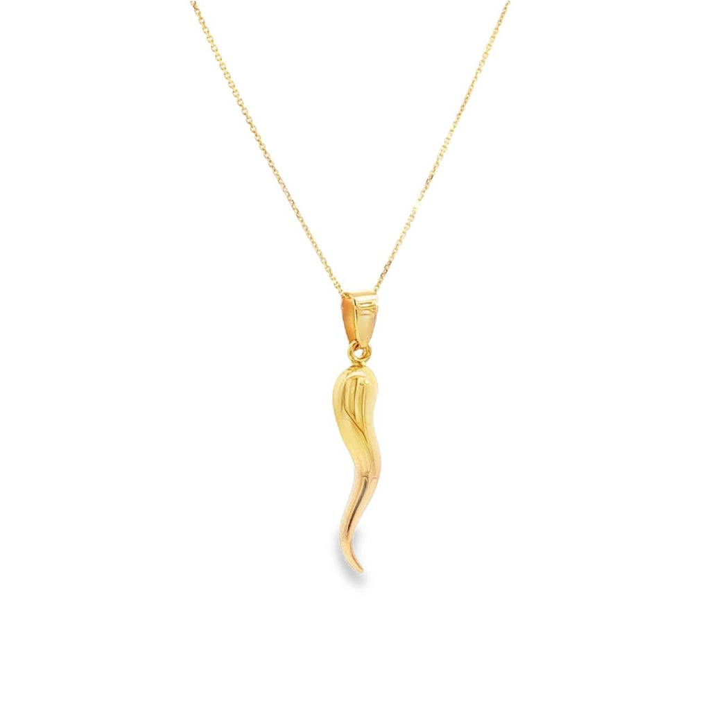 9ct yellow gold 27.50mm Corni horn of plenty pendant with polished tapered design.