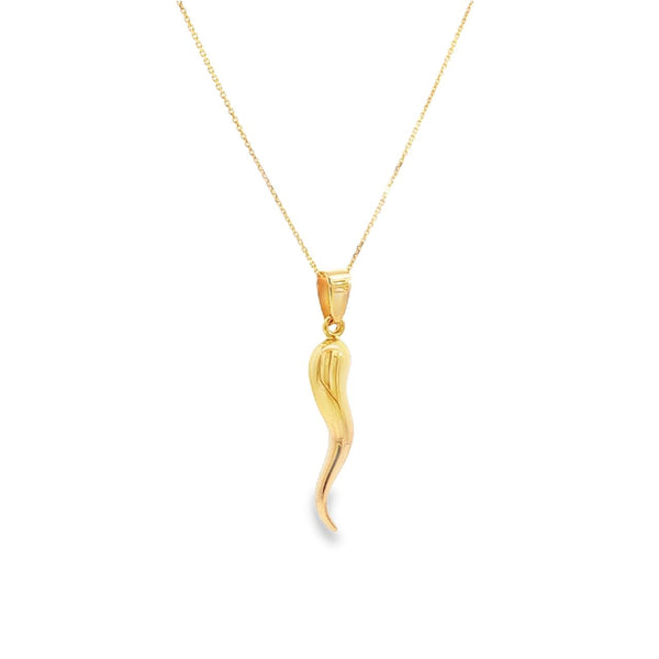 9ct yellow gold 27.50mm Corni horn of plenty pendant with polished tapered design.