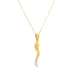 9ct yellow gold 27.50mm Corni horn of plenty pendant with polished tapered design.