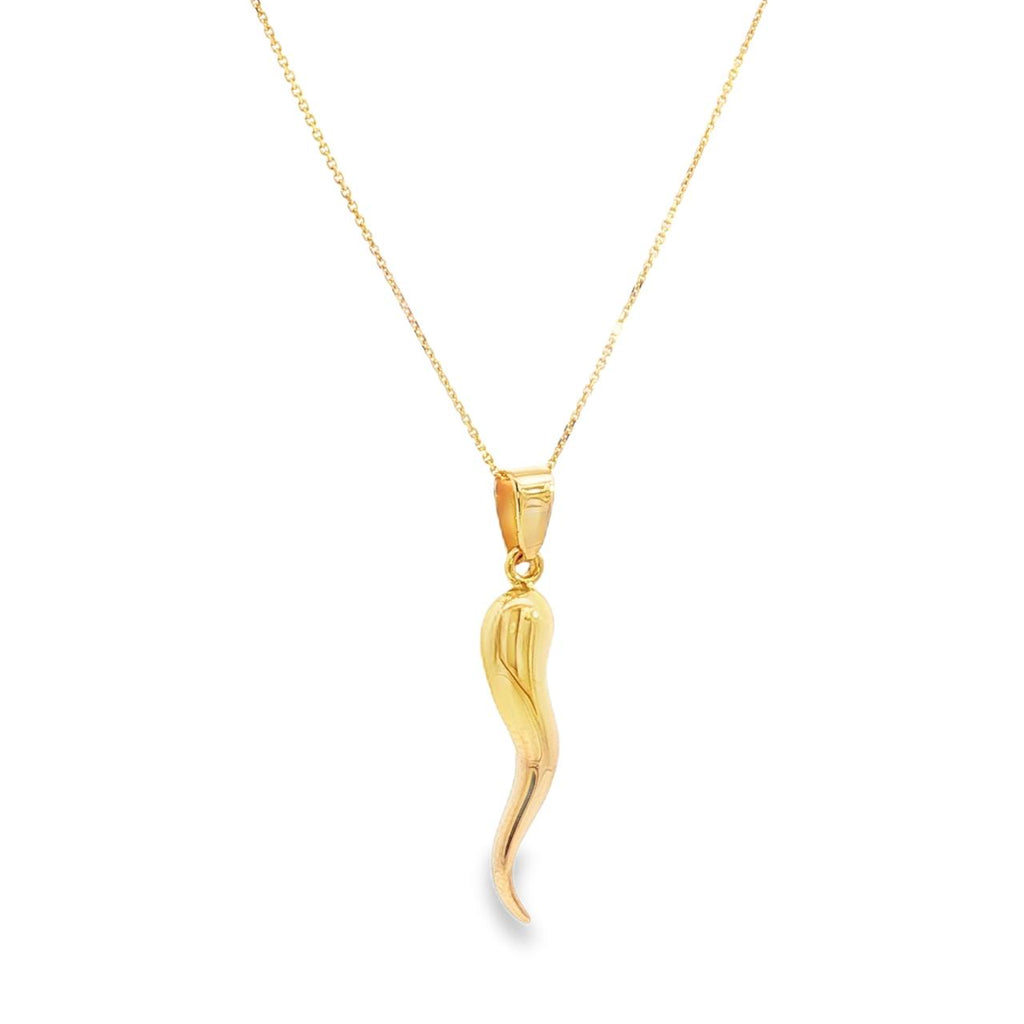 9ct yellow gold 27.50mm Corni horn of plenty pendant with polished tapered design.