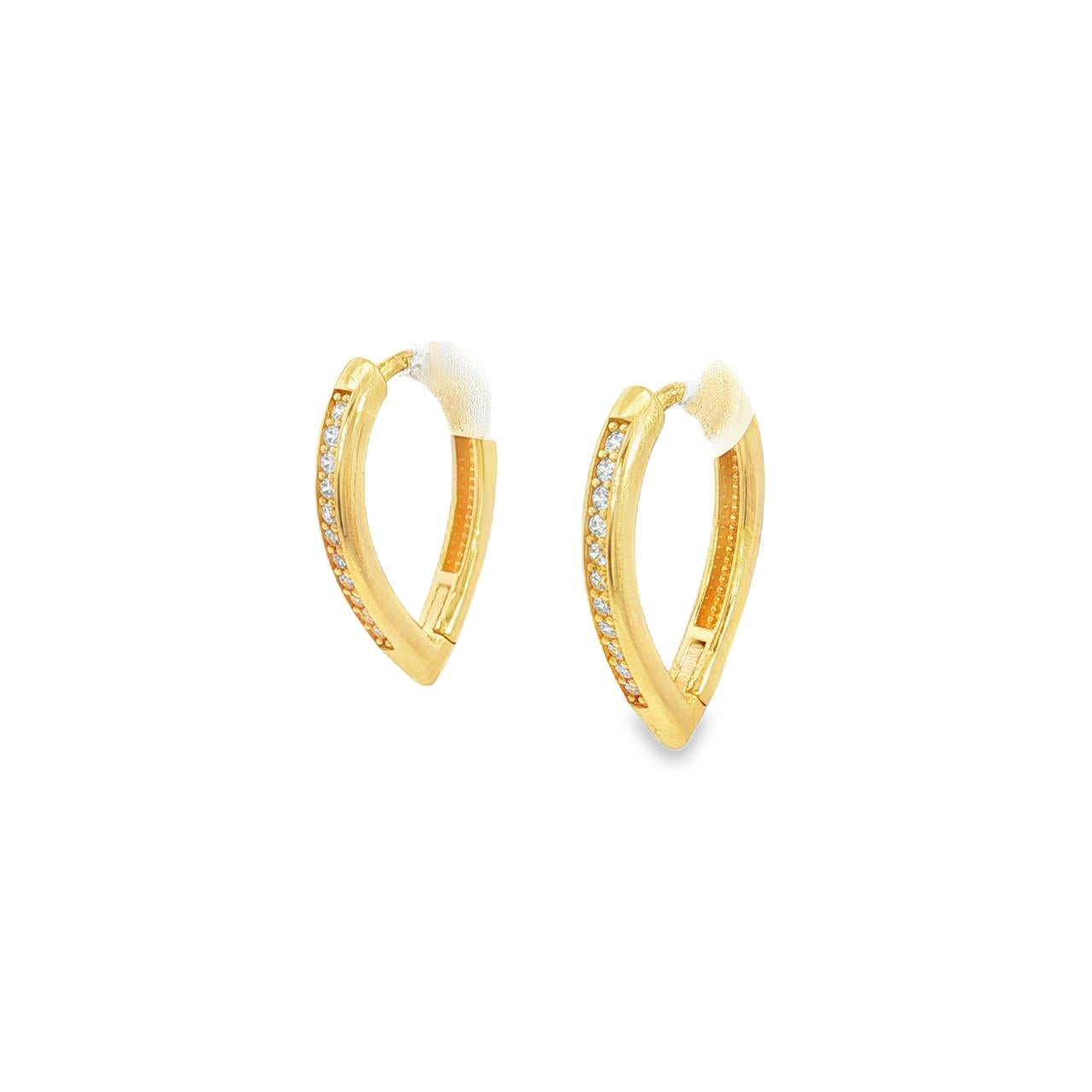9ct yellow gold marquise-shaped huggie earrings with cubic zirconias down the front.