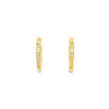 9ct yellow gold marquise-shaped huggie earrings with cubic zirconias down the front.