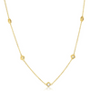 9ct yellow gold necklet with five mini mother of pearl clover motifs spaced along the chain.