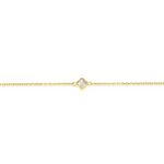 9ct yellow gold necklet with five mini mother of pearl clover motifs spaced along the chain.