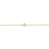 9ct yellow gold necklet with five mini mother of pearl clover motifs spaced along the chain.